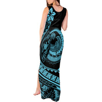 Polynesian Plumeria Tank Maxi Dress Ride The Waves - Turquoise - Wonder Print Shop