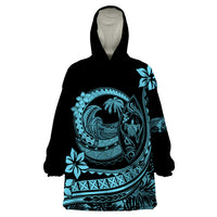 Polynesian Plumeria Wearable Blanket Hoodie Ride The Waves - Turquoise - Wonder Print Shop