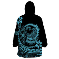 Polynesian Plumeria Wearable Blanket Hoodie Ride The Waves - Turquoise - Wonder Print Shop