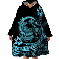 Polynesian Plumeria Wearable Blanket Hoodie Ride The Waves - Turquoise - Wonder Print Shop