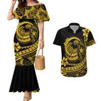 Polynesian Plumeria Couples Matching Mermaid Dress And Hawaiian Shirt Ride The Waves - Yellow LT7 - Wonder Print Shop