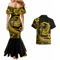 Polynesian Plumeria Couples Matching Mermaid Dress And Hawaiian Shirt Ride The Waves - Yellow LT7 - Wonder Print Shop