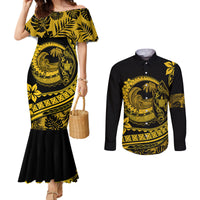polynesian-plumeria-couples-matching-mermaid-dress-and-long-sleeve-button-shirts-ride-the-waves-yellow
