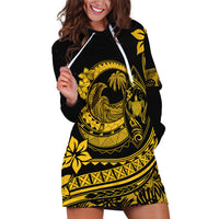 Polynesian Plumeria Hoodie Dress Ride The Waves - Yellow - Wonder Print Shop
