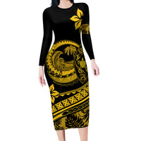 Polynesian Plumeria Long Sleeve Bodycon Dress Ride The Waves - Yellow - Wonder Print Shop