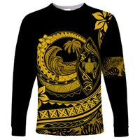 Polynesian Plumeria Long Sleeve Shirt Ride The Waves - Yellow - Wonder Print Shop