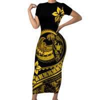 Polynesian Plumeria Short Sleeve Bodycon Dress Ride The Waves - Yellow - Wonder Print Shop