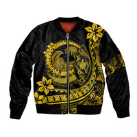 Polynesian Plumeria Sleeve Zip Bomber Jacket Ride The Waves - Yellow - Wonder Print Shop