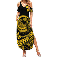 Polynesian Plumeria Summer Maxi Dress Ride The Waves - Yellow - Wonder Print Shop