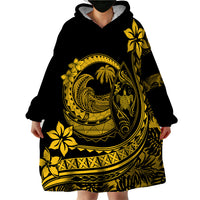 Polynesian Plumeria Wearable Blanket Hoodie Ride The Waves - Yellow - Wonder Print Shop
