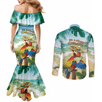 Aloha Hawaii It's 5 o'clock Somewhere Couples Matching Mermaid Dress and Long Sleeve Button Shirt - Wonder Print Shop