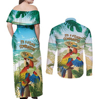 Aloha Hawaii It's 5 o'clock Somewhere Couples Matching Off Shoulder Maxi Dress and Long Sleeve Button Shirt - Wonder Print Shop