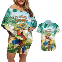 Aloha Hawaii It's 5 o'clock Somewhere Couples Matching Off Shoulder Short Dress and Hawaiian Shirt - Wonder Print Shop