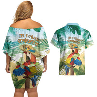 Aloha Hawaii It's 5 o'clock Somewhere Couples Matching Off Shoulder Short Dress and Hawaiian Shirt - Wonder Print Shop