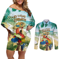 Aloha Hawaii It's 5 o'clock Somewhere Couples Matching Off Shoulder Short Dress and Long Sleeve Button Shirt - Wonder Print Shop