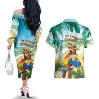 Aloha Hawaii It's 5 o'clock Somewhere Couples Matching Off The Shoulder Long Sleeve Dress and Hawaiian Shirt - Wonder Print Shop