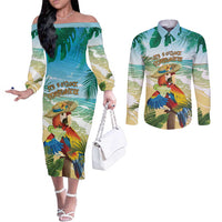 Aloha Hawaii It's 5 o'clock Somewhere Couples Matching Off The Shoulder Long Sleeve Dress and Long Sleeve Button Shirt - Wonder Print Shop