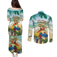 Aloha Hawaii It's 5 o'clock Somewhere Couples Matching Puletasi and Long Sleeve Button Shirt - Wonder Print Shop