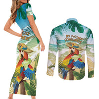 Aloha Hawaii It's 5 o'clock Somewhere Couples Matching Short Sleeve Bodycon Dress and Long Sleeve Button Shirt - Wonder Print Shop