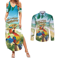 Aloha Hawaii It's 5 o'clock Somewhere Couples Matching Summer Maxi Dress and Long Sleeve Button Shirt - Wonder Print Shop