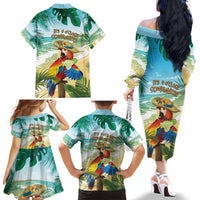 Aloha Hawaii It's 5 o'clock Somewhere Family Matching Off The Shoulder Long Sleeve Dress and Hawaiian Shirt - Wonder Print Shop