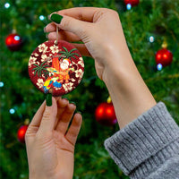 Crimson Red Tropical Christmas Hawaii Tapa Ceramic Ornament Aloha Santa Drink Party - Wonder Print Shop