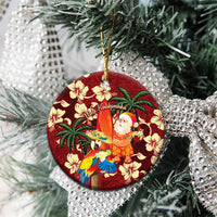 Crimson Red Tropical Christmas Hawaii Tapa Ceramic Ornament Aloha Santa Drink Party - Wonder Print Shop