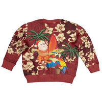 Crimson Red Tropical Christmas Hawaii Tapa Kid Ugly Christmas Sweater Aloha Santa Drink Party - Wonder Print Shop