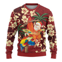 Crimson Red Tropical Christmas Hawaii Tapa Ugly Christmas Sweater Aloha Santa Drink Party - Wonder Print Shop