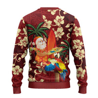 Crimson Red Tropical Christmas Hawaii Tapa Ugly Christmas Sweater Aloha Santa Drink Party - Wonder Print Shop