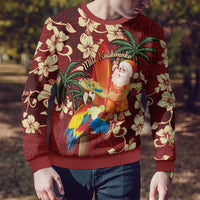 Crimson Red Tropical Christmas Hawaii Tapa Ugly Christmas Sweater Aloha Santa Drink Party - Wonder Print Shop