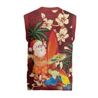 Crimson Red Tropical Christmas Hawaii Tapa Christmas Knitted V-Neck Vest Aloha Santa Drink Party - Wonder Print Shop