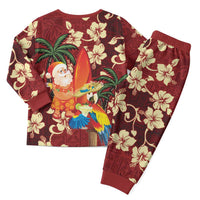 Crimson Red Tropical Christmas Hawaii Tapa Christmas Pajama Set Aloha Santa Drink Party - Wonder Print Shop