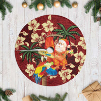 Crimson Red Tropical Christmas Hawaii Tapa Tree Skirt Aloha Santa Drink Party - Wonder Print Shop