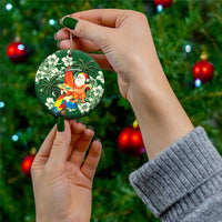 Moss Green Tropical Christmas Hawaii Tapa Ceramic Ornament Aloha Santa Drink Party - Wonder Print Shop