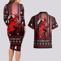 Wonder Print Christmas Couples Matching Long Sleeve Bodycon Dress and Hawaiian Shirt Merry Krampus LT7 - Wonder Print Shop