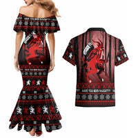 Wonder Print Christmas Couples Matching Mermaid Dress and Hawaiian Shirt Merry Krampus LT7 - Wonder Print Shop