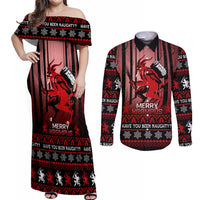 Wonder Print Christmas Couples Matching Off Shoulder Maxi Dress and Long Sleeve Button Shirt Merry Krampus LT7 - Wonder Print Shop