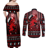 Wonder Print Christmas Couples Matching Off Shoulder Maxi Dress and Long Sleeve Button Shirt Merry Krampus LT7 - Wonder Print Shop