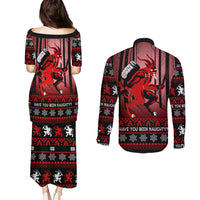 Wonder Print Christmas Couples Matching Puletasi Dress and Long Sleeve Button Shirt Merry Krampus LT7 - Wonder Print Shop