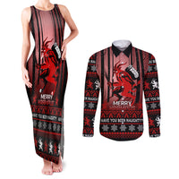 Wonder Print Christmas Couples Matching Tank Maxi Dress and Long Sleeve Button Shirt Merry Krampus LT7 - Wonder Print Shop