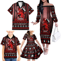 Wonder Print Christmas Family Matching Off Shoulder Long Sleeve Dress and Hawaiian Shirt Merry Krampus - Wonder Print Shop