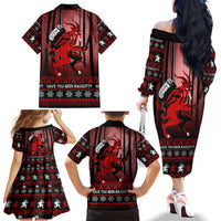 Wonder Print Christmas Family Matching Off Shoulder Long Sleeve Dress and Hawaiian Shirt Merry Krampus - Wonder Print Shop