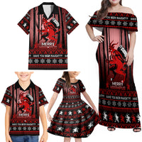 Wonder Print Christmas Family Matching Off Shoulder Maxi Dress and Hawaiian Shirt Merry Krampus LT7 - Wonder Print Shop