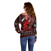 Wonder Print Christmas Off Shoulder Sweater Merry Krampus - Wonder Print Shop