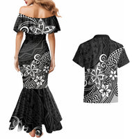 Polynesia Couples Matching Mermaid Dress And Hawaiian Shirt Plumeria Black Curves LT7 - Wonder Print Shop