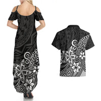 Polynesia Couples Matching Summer Maxi Dress and Hawaiian Shirt Plumeria Black Curves LT7 - Wonder Print Shop