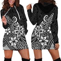 Polynesia Hoodie Dress Plumeria Black Curves - Wonder Print Shop