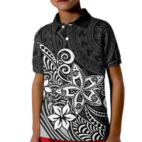 Polynesia Kid Polo Shirt Plumeria Black Curves - Wonder Print Shop