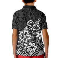 Polynesia Kid Polo Shirt Plumeria Black Curves - Wonder Print Shop